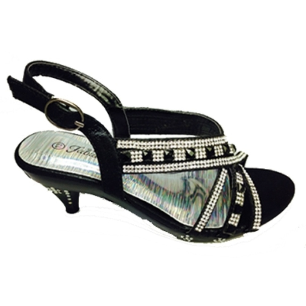 86K Girls Rhinestone Heel Pageant Sandals Black